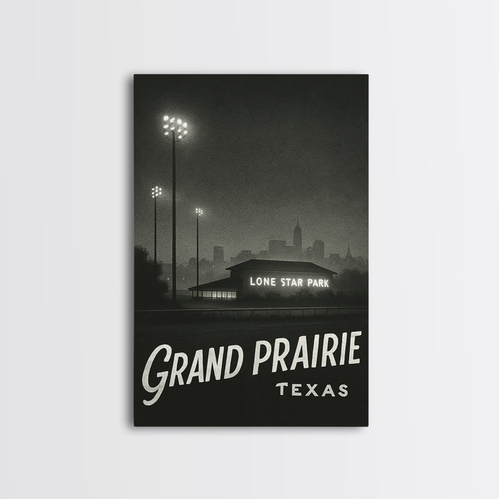 Grand Prairie Texas Travel Poster, Canvas Print, Dark Moody City Wall Art, Grand Prairie Wall Art, Vintage City Poster, Vintage City Art