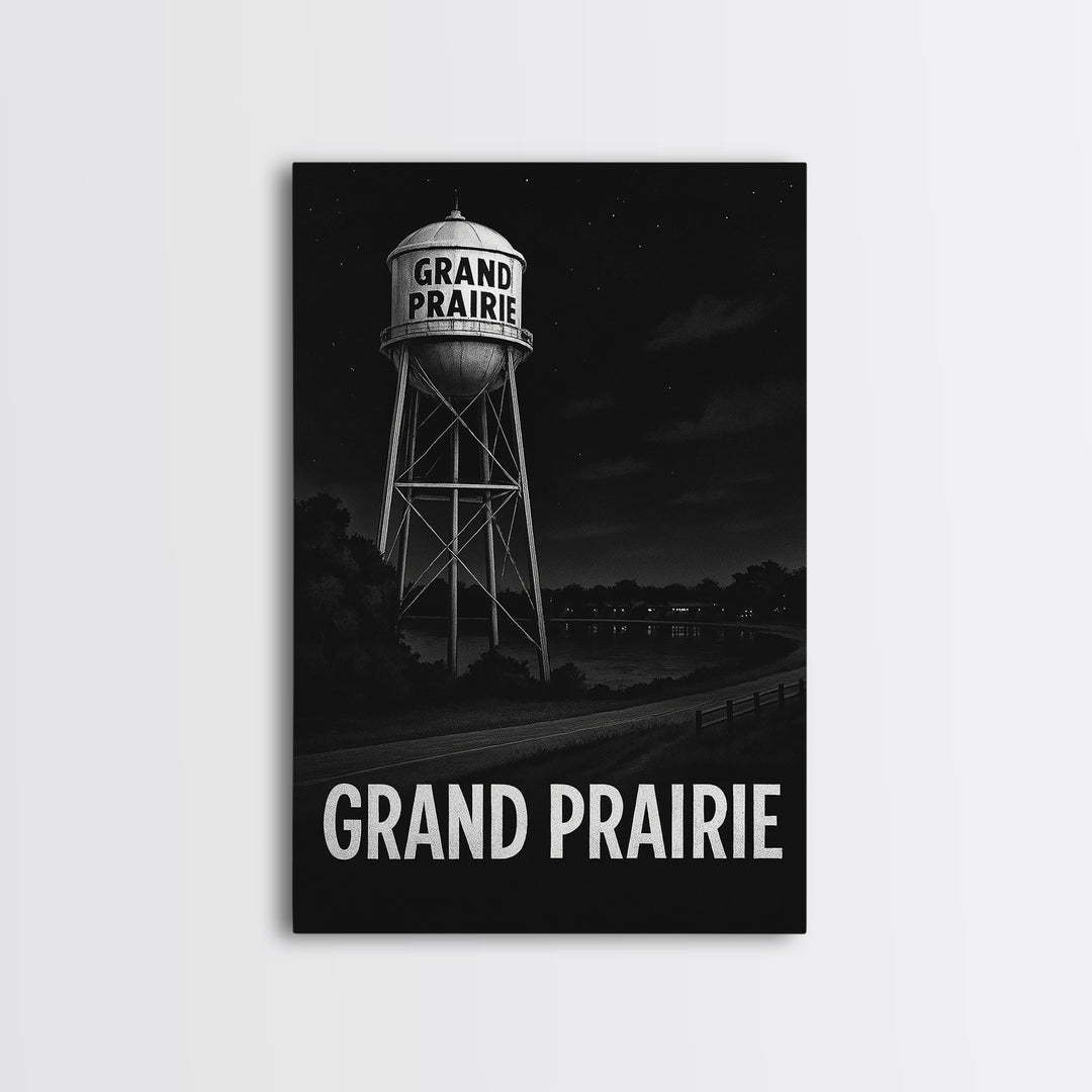 Grand Prairie Travel Poster, Canvas Print, Night Street Poster Art, Grand Prairie Poster Print, Watercolor Urban Skyline, Wanderlust Decor