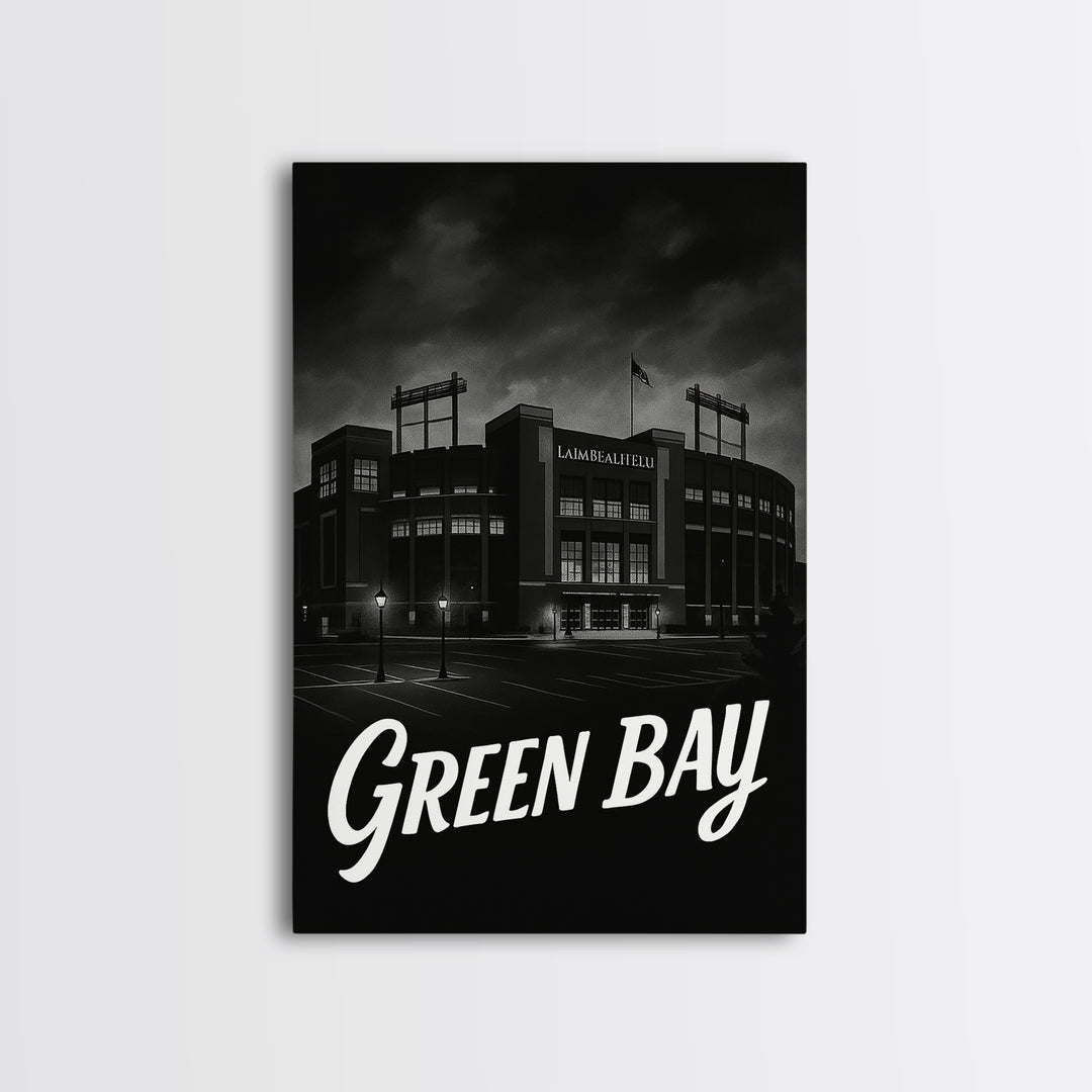 Green Bay Travel Poster, Canvas Print, Dark Moody City Wall Art, Green Bay Travel Art, Modern Wall Decor, Travel Poster Set, City Poster