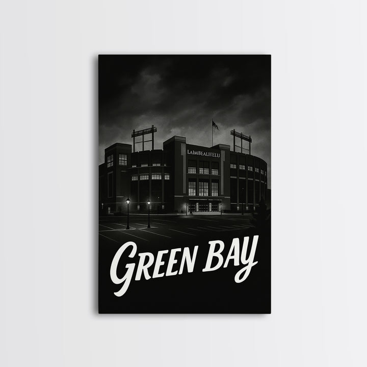 Green Bay Travel Poster, Canvas Print, Dark Moody City Wall Art, Green Bay Travel Art, Modern Wall Decor, Travel Poster Set, City Poster
