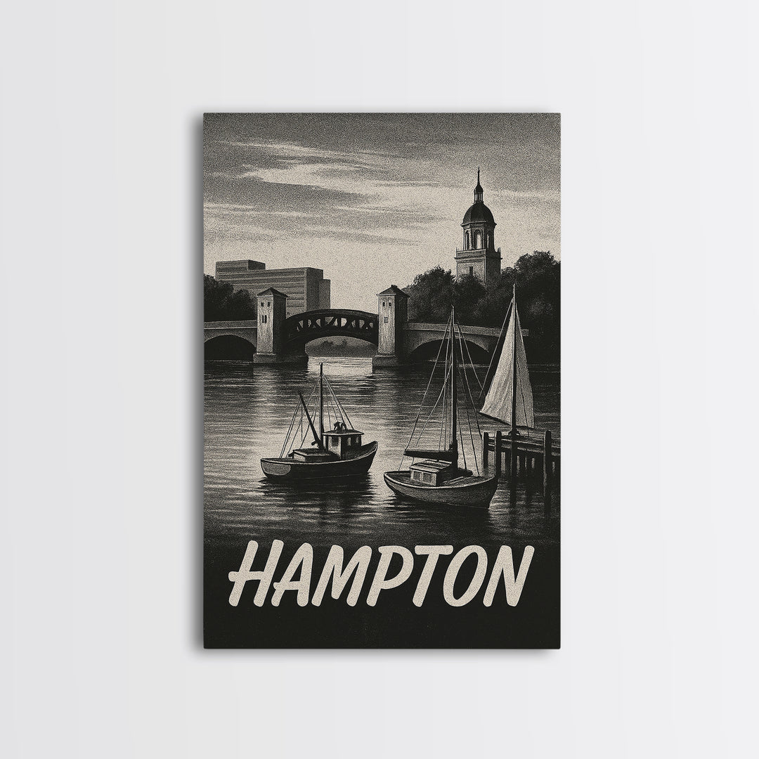 Hampton Travel Poster, Canvas Print, Night Street Poster Art, Hampton Poster Print, Travel Wall Art, City Art Print, Vintage Travel Art