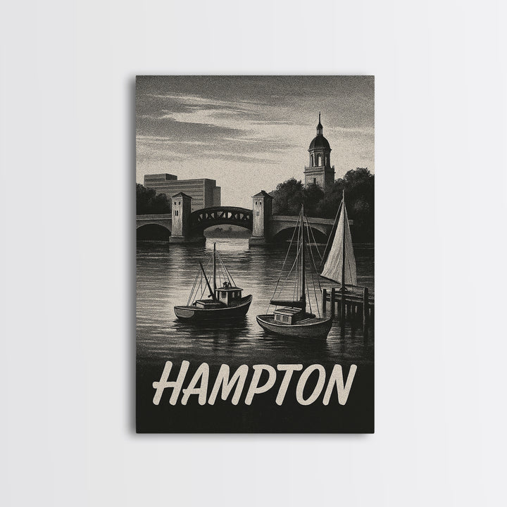 Hampton Travel Poster, Canvas Print, Night Street Poster Art, Hampton Poster Print, Travel Wall Art, City Art Print, Vintage Travel Art