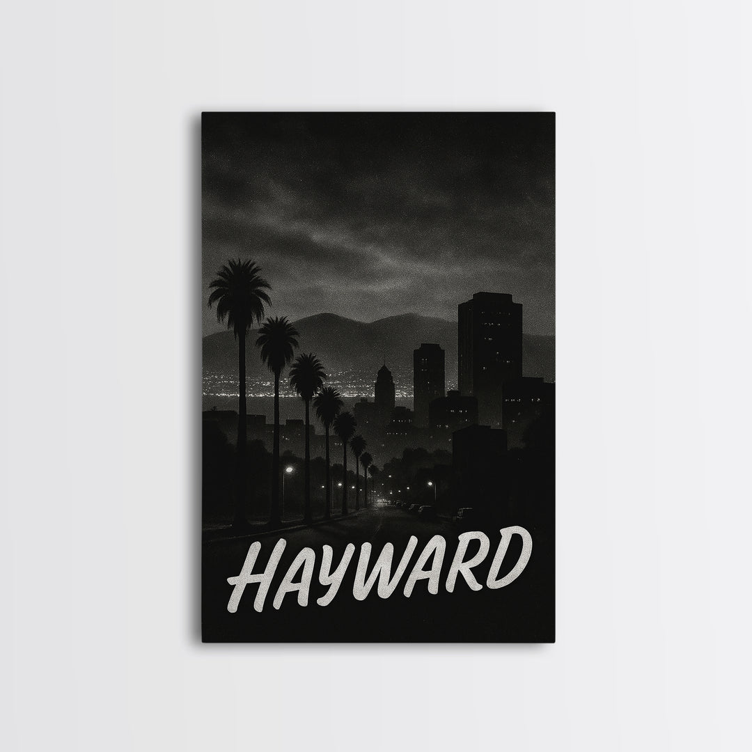 Hayward California Travel Poster, Canvas Print, Black And White Travel Art, Hayward City Art, Wall Decor, City Art Print, Gift For Travelers