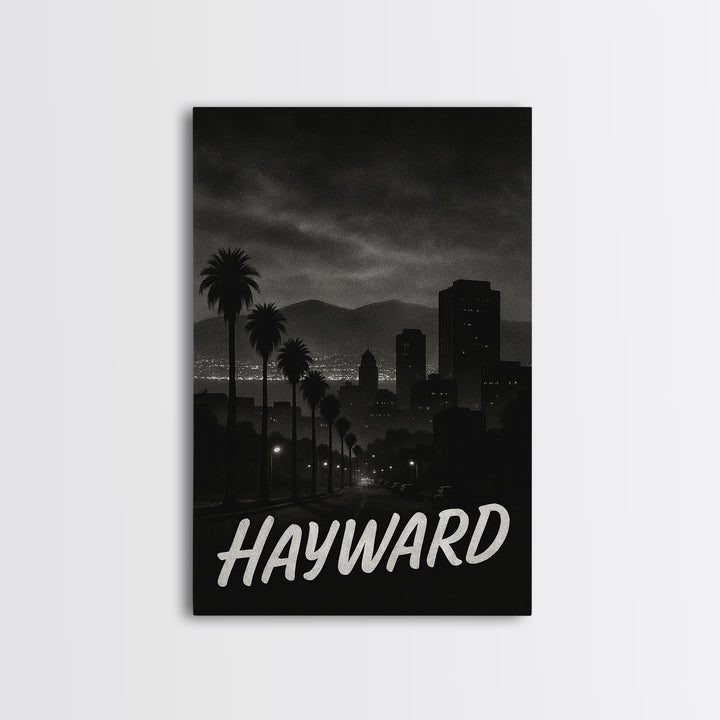 Hayward California Travel Poster, Canvas Print, Black And White Travel Art, Hayward City Art, Wall Decor, City Art Print, Gift For Travelers