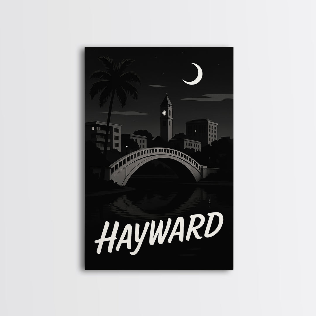 Hayward Travel Poster, Canvas Print, Dark Moody City Wall Art, Hayward Art Print, Travel Poster Art, Wanderlust Decor, Eclectic Wall Decor