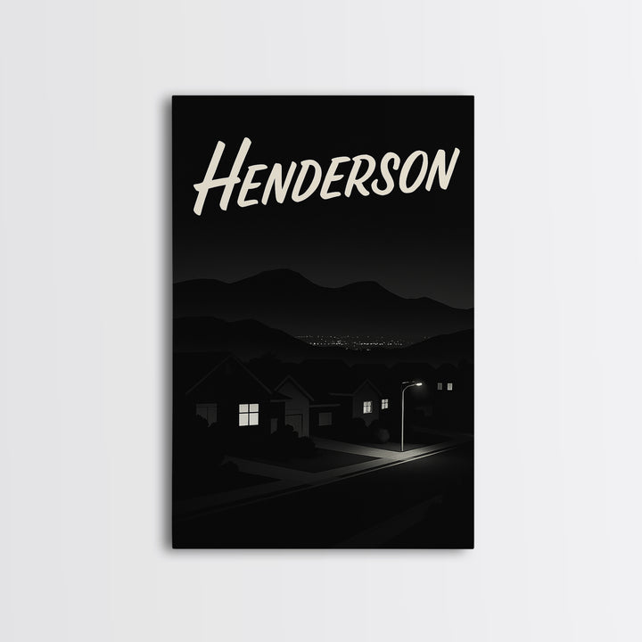 Henderson Travel Poster, Framed Canvas Print, Dark Moody City Wall Art, Henderson Art Print, Vintage Travel Print, City Illustration