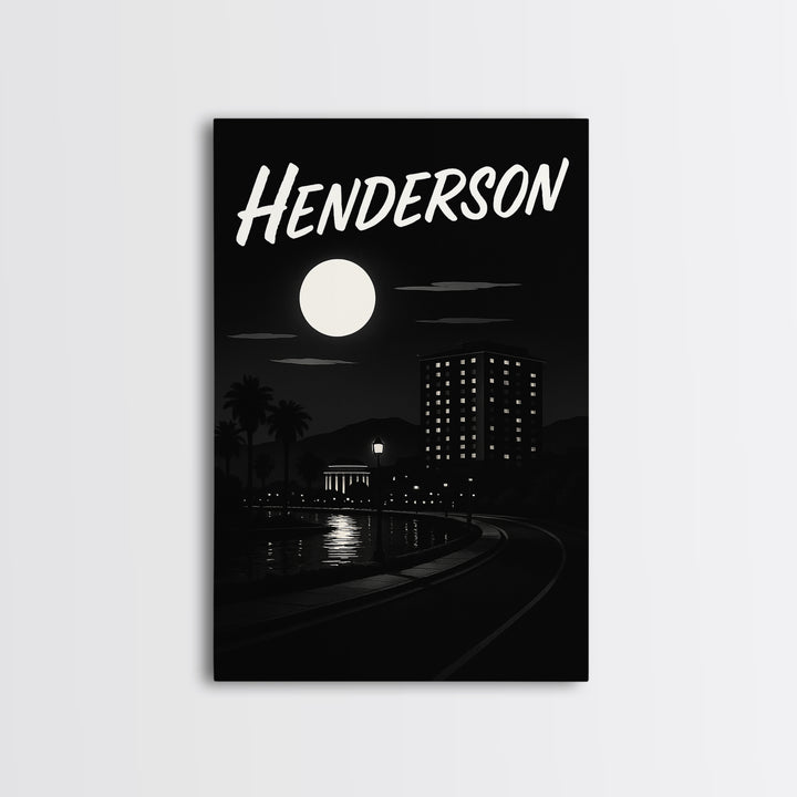 Henderson Travel Poster, Framed Canvas Print, Dark Moody City Wall Art, Henderson Art Print, Gift For Travelers, Modern Wall Decor
