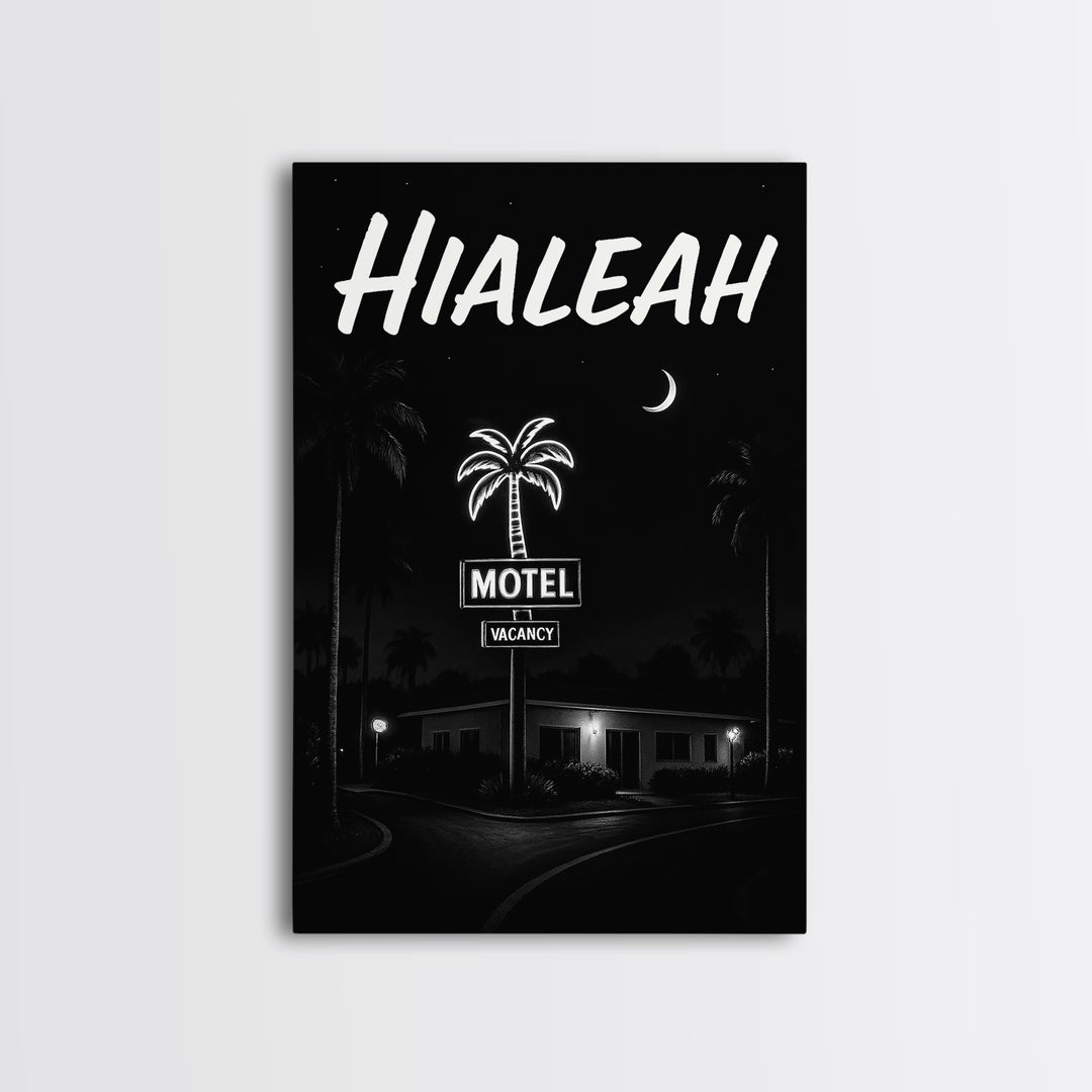 Hialeah Travel Poster, Framed Canvas Print, Vintage Noir Poster Art, Hialeah Art Print, Mid Century Wall Art, Vintage Travel Art