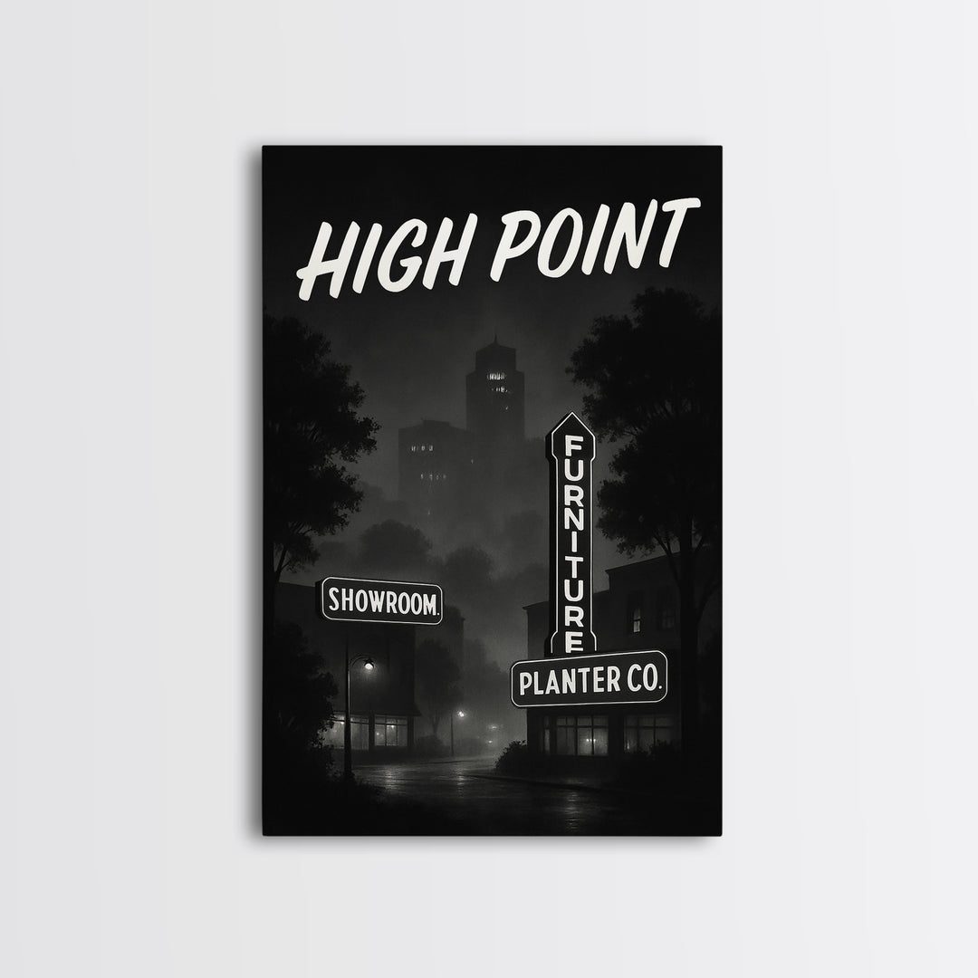 High Point North Carolina Travel Poster, Canvas Print, Night Street Poster Art, High Point Art Print, Gift For Travelers, Watercolor Skyline