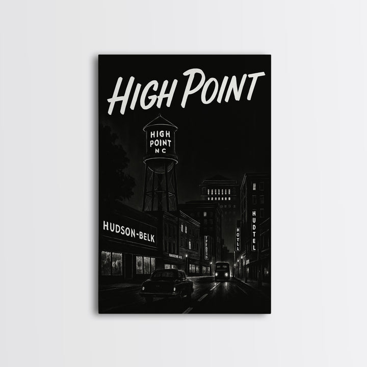 High Point Travel Poster, Framed Canvas Print, Black And White Travel Art, High Point Poster Print, Retro Travel Print, Vintage City Poster