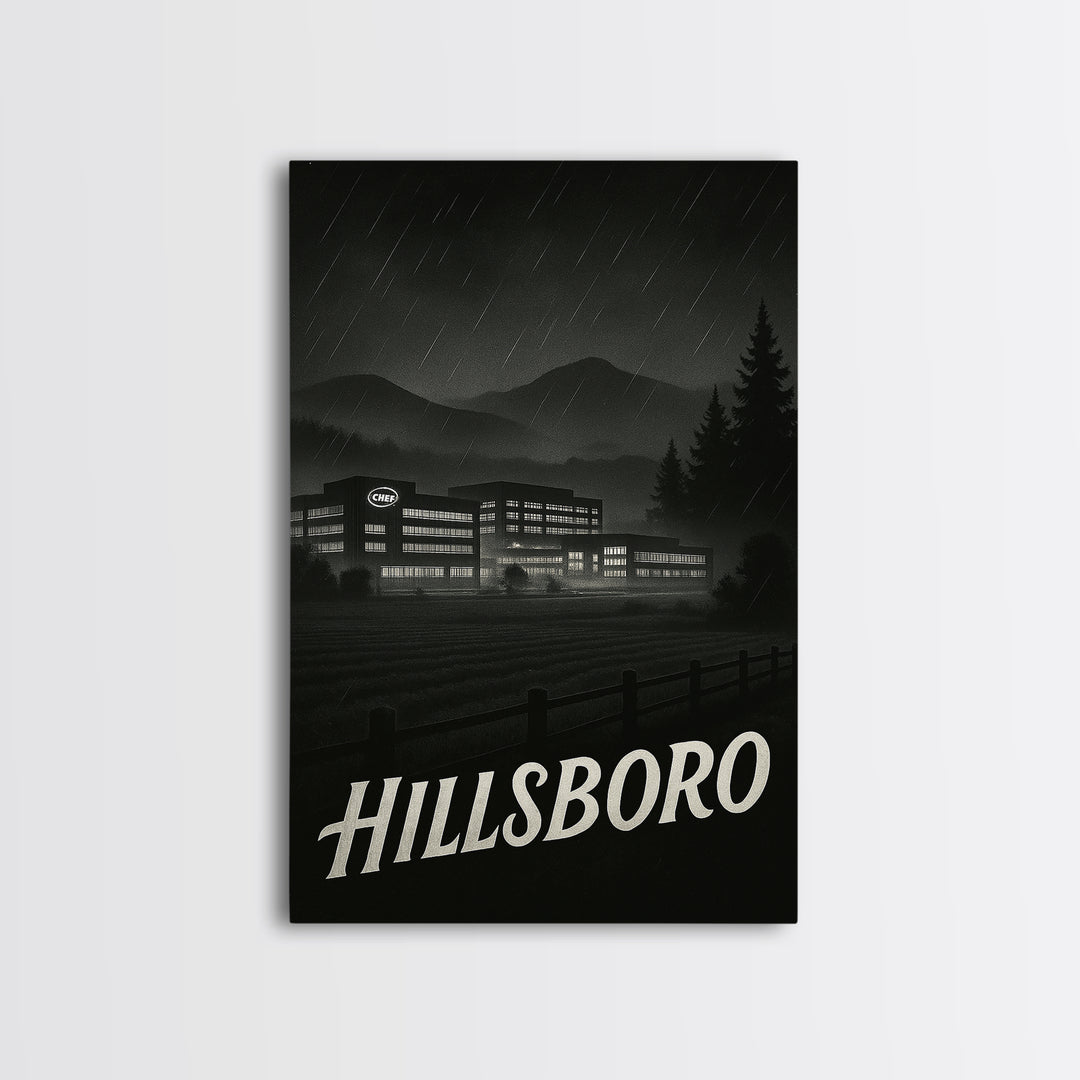 Hillsboro Oregon Travel Poster, Canvas Print, Black And White Travel Art, Hillsboro Poster Print, Wanderlust Decor, Eclectic Wall Decor