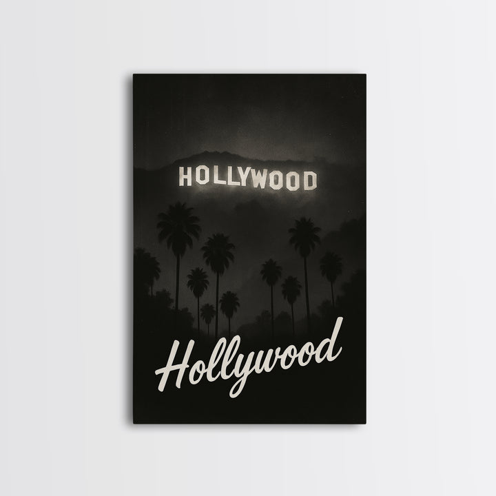 Hollywood Florida Travel Poster, Framed Canvas Print, Black And White Travel Art, Hollywood City Art, Travel Wall Art, Vintage City Poster