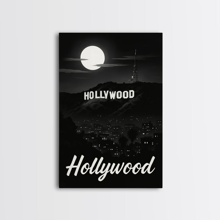 Hollywood Travel Poster, Framed Canvas Print, Night Street Poster Art, Hollywood Wall Art, Travel Poster Set, Travel Wall Art, Design 2