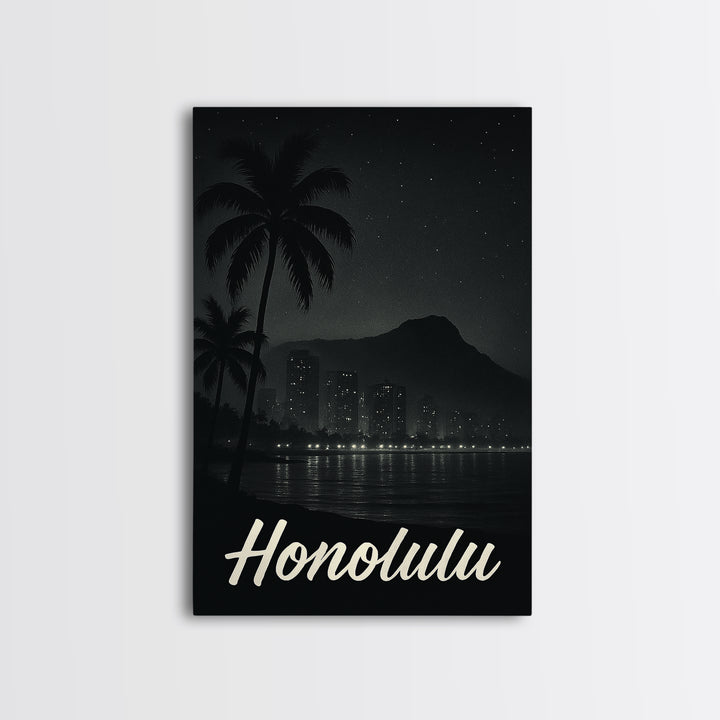Honolulu Travel Poster, Canvas Print, Night Street Poster Art, Honolulu Art Print, Vintage City Art, Vintage Travel Print, Fine Art Print