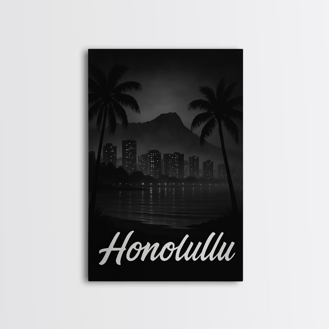 Honolulu Travel Poster, Framed Canvas Print, Vintage Noir Poster Art, Honolulu Wall Art, Travel Wall Art, Vintage Travel Print