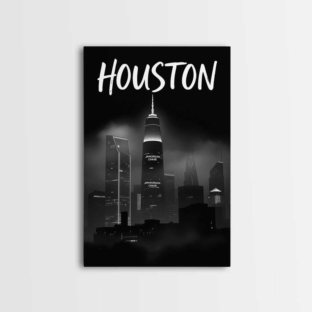Houston Travel Poster, Canvas Print, Black And White Travel Art, Houston Art Print, Home Office Decor, Living Room Wall Art, Home Decor