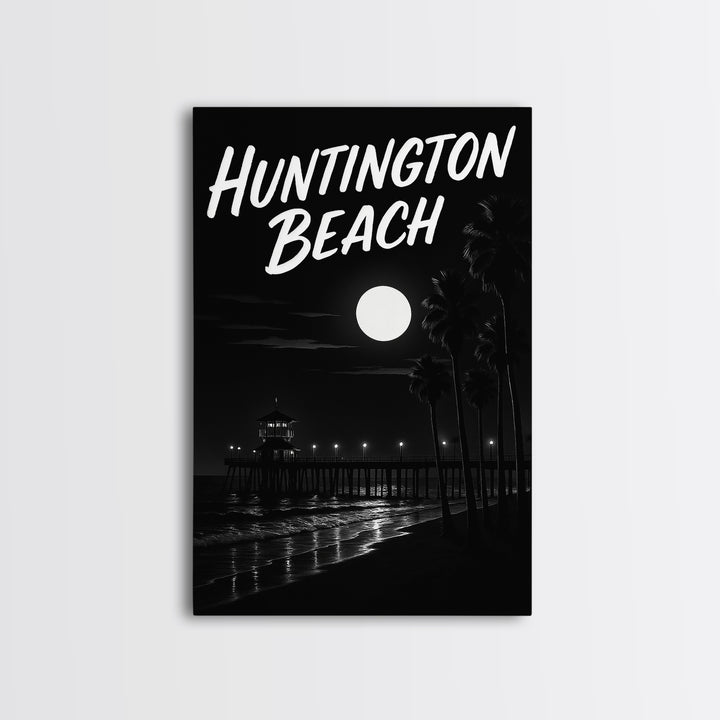 Huntington Beach Travel Poster, Canvas Print, Night Street Poster Art, Huntington Beach Wall Art, Modern Wall Decor, Fine Art Print