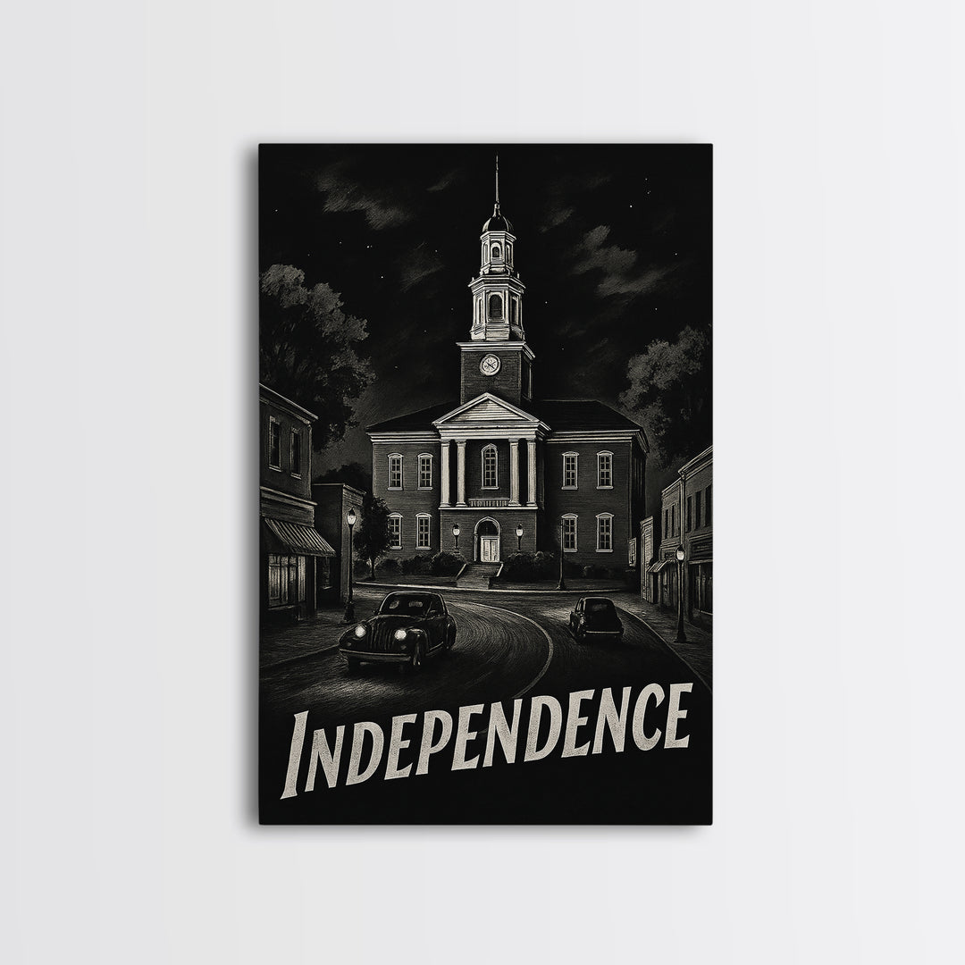 Independence Travel Poster, Canvas Print, Dark Moody City Wall Art, Independence Poster Print, Vintage Travel Art, Vintage City Poster