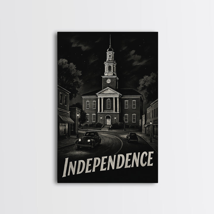 Independence Travel Poster, Canvas Print, Dark Moody City Wall Art, Independence Poster Print, Vintage Travel Art, Vintage City Poster