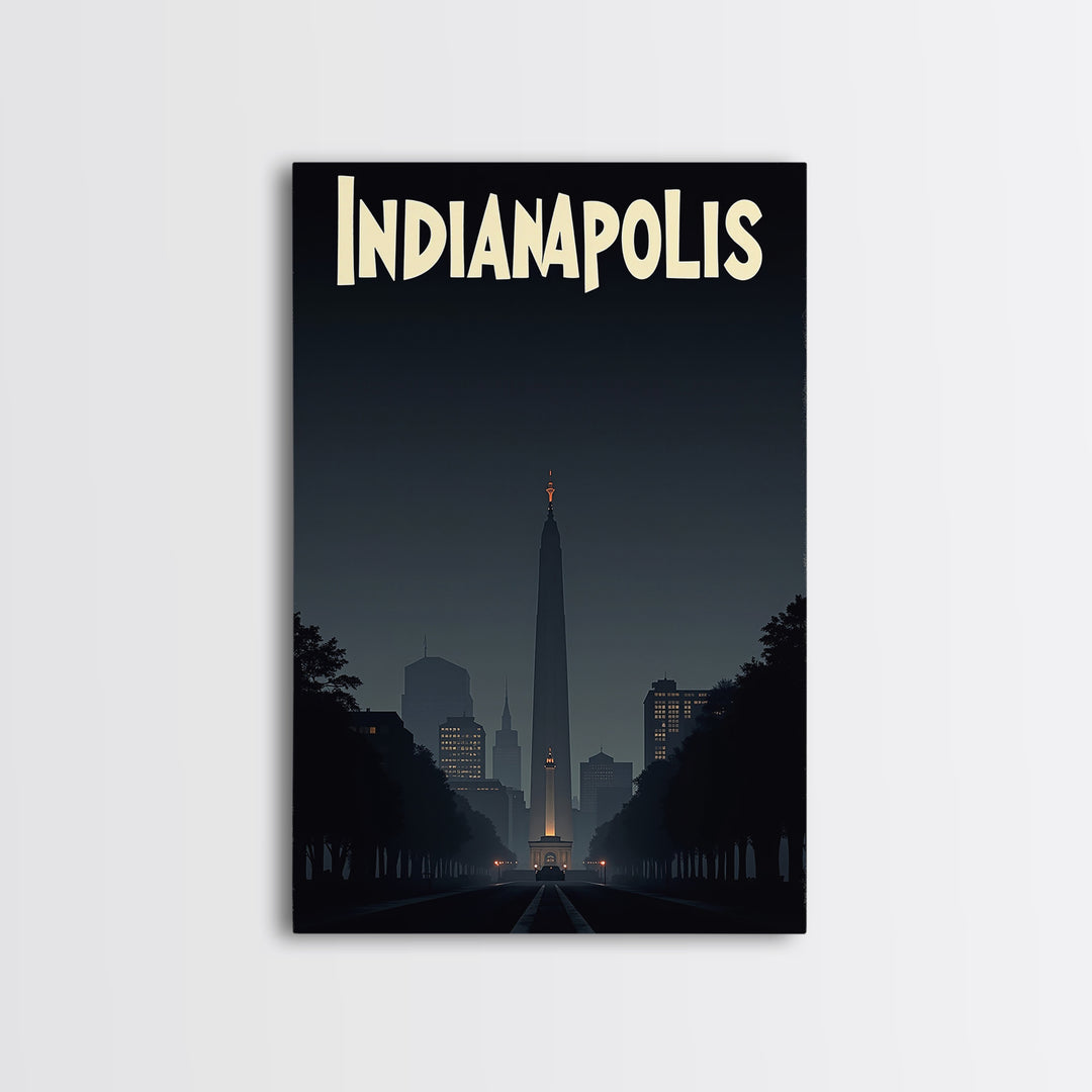 Indianapolis Travel Poster, Canvas Print, Night Street Poster Art, Indianapolis Travel Art, Watercolor Skyline Art, Gift For Travelers