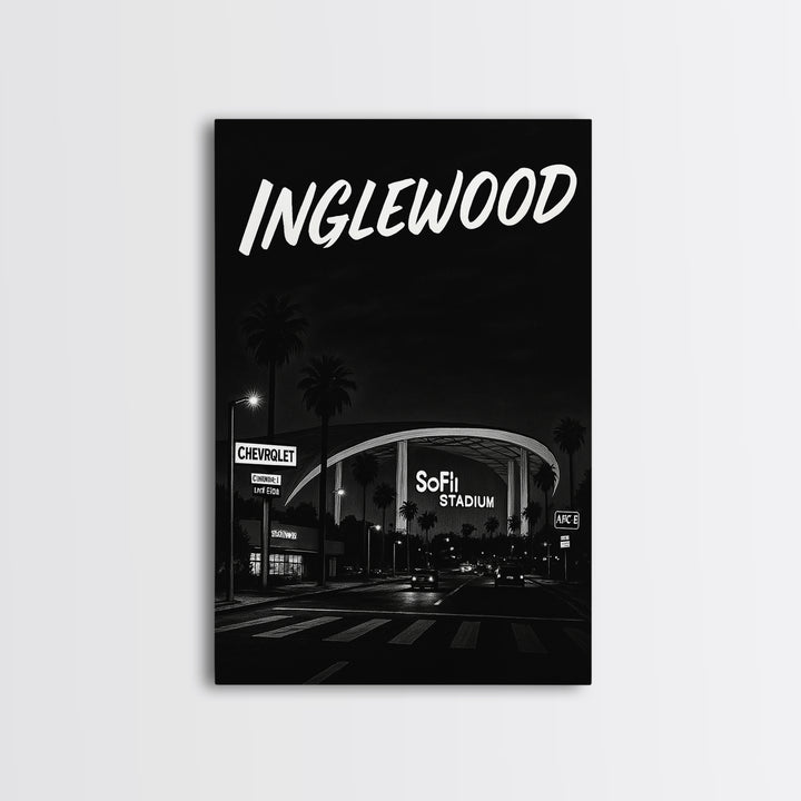 Inglewood Travel Poster, Framed Canvas Print, Night Street Poster Art, Inglewood Wall Art, City Travel Prints, Fine Art Print, Design 2