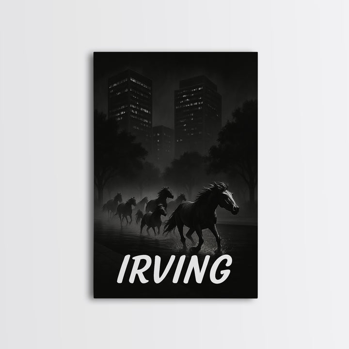 Irving Texas Travel Poster, Canvas Print, Dark Moody City Wall Art, Irving Poster Print, Travel Poster Set, Travel Wall Decor, Wall Decor