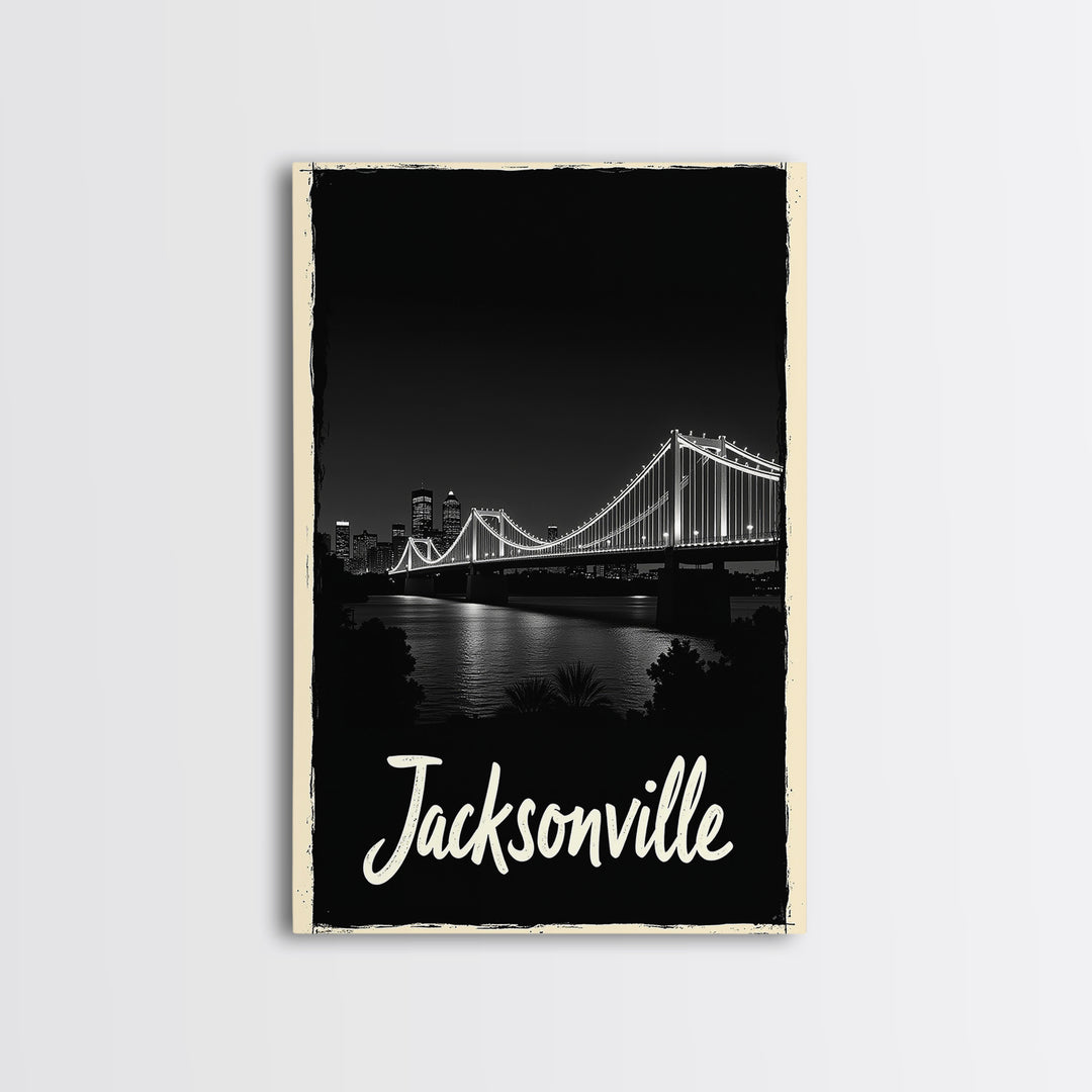 Jacksonville Travel Poster, Framed Canvas Print, Black And White Travel Art, Jacksonville Art Print, Retro Travel Print, Home Office Decor