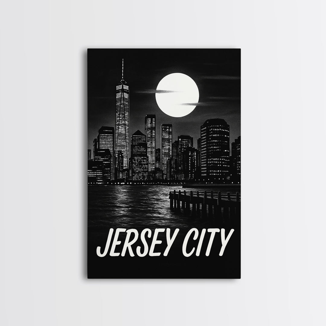 Jersey City Travel Poster, Framed Canvas Print, Vintage Noir Poster Art, Jersey City Travel Art, Vintage Travel Print, Vintage City Poster