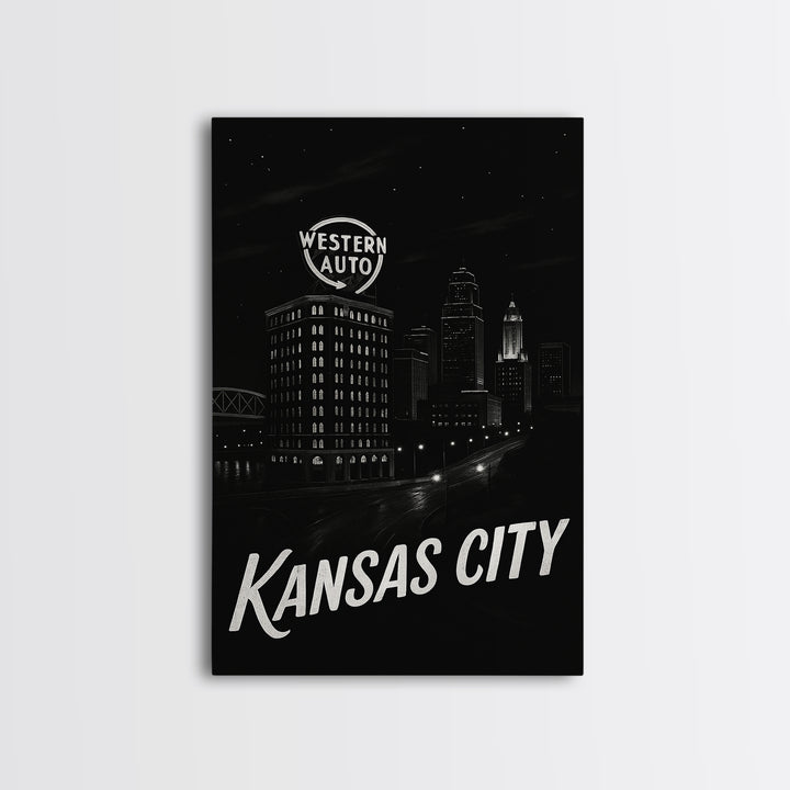 Kansas City Missouri Travel Poster, Canvas Print, Dark Moody City Wall Art, Kansas City Poster Print, City Illustration, Eclectic Wall Decor