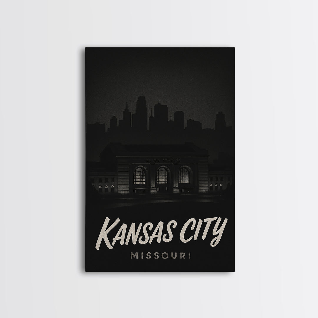 Kansas City Travel Poster, Canvas Print, Dark Moody City Wall Art, Kansas City Wall Art, Travel Wall Art, City Travel Prints, Home Decor