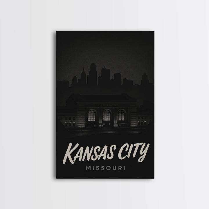 Kansas City Travel Poster, Canvas Print, Dark Moody City Wall Art, Kansas City Wall Art, Travel Wall Art, City Travel Prints, Home Decor
