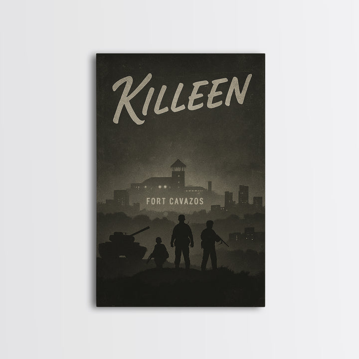 Killeen Texas Travel Poster, Framed Canvas Print, Black And White Travel Art, Killeen Wall Art, Vintage City Poster, Travel Art Print
