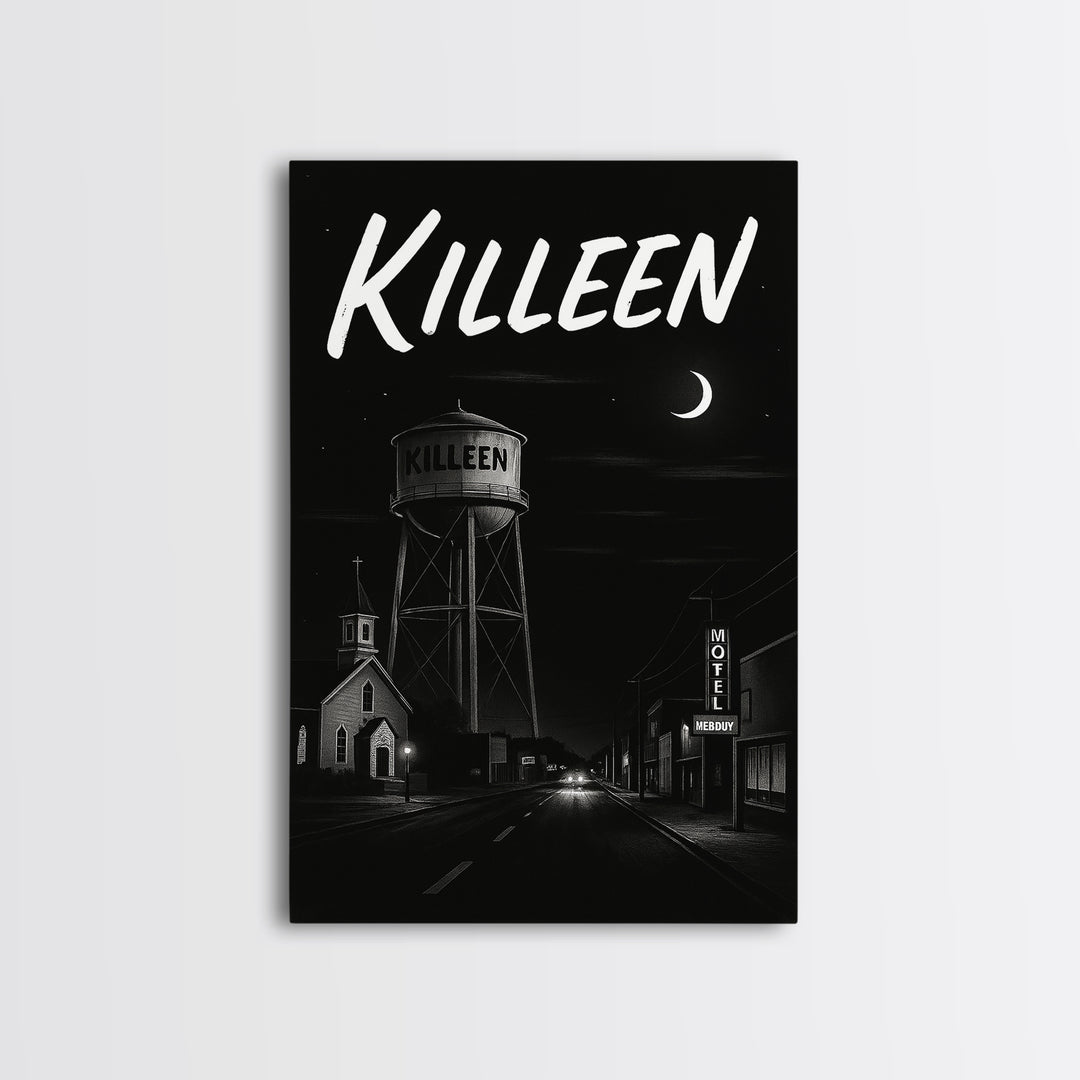 Killeen Travel Poster, Canvas Print, Black And White Travel Art, Killeen Wall Art, City Art Print, Vintage City Poster, City Travel Prints