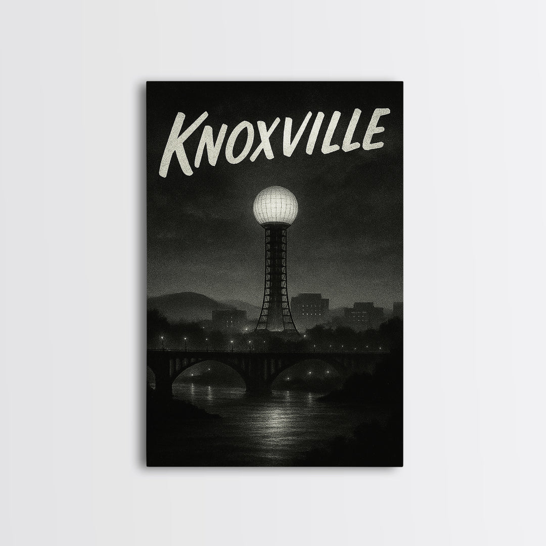 Knoxville Tennessee Travel Poster, Canvas Print, Black And White Travel Art, Knoxville Art Print, Travel Wall Art, Wall Decor, Landscape Art