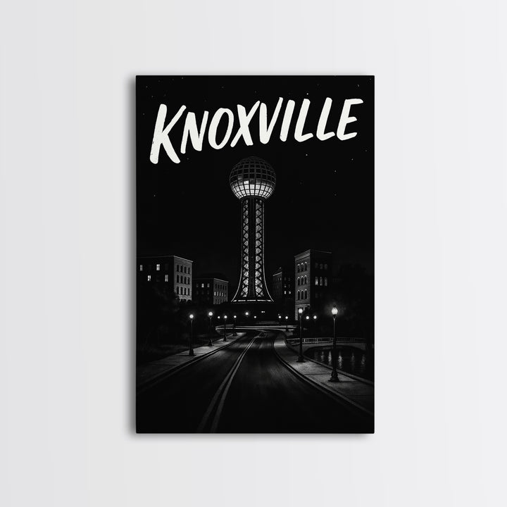 Knoxville Travel Poster, Framed Canvas Print, Black And White Travel Art, Knoxville Travel Art, Retro Travel Print, Watercolor Skyline Art