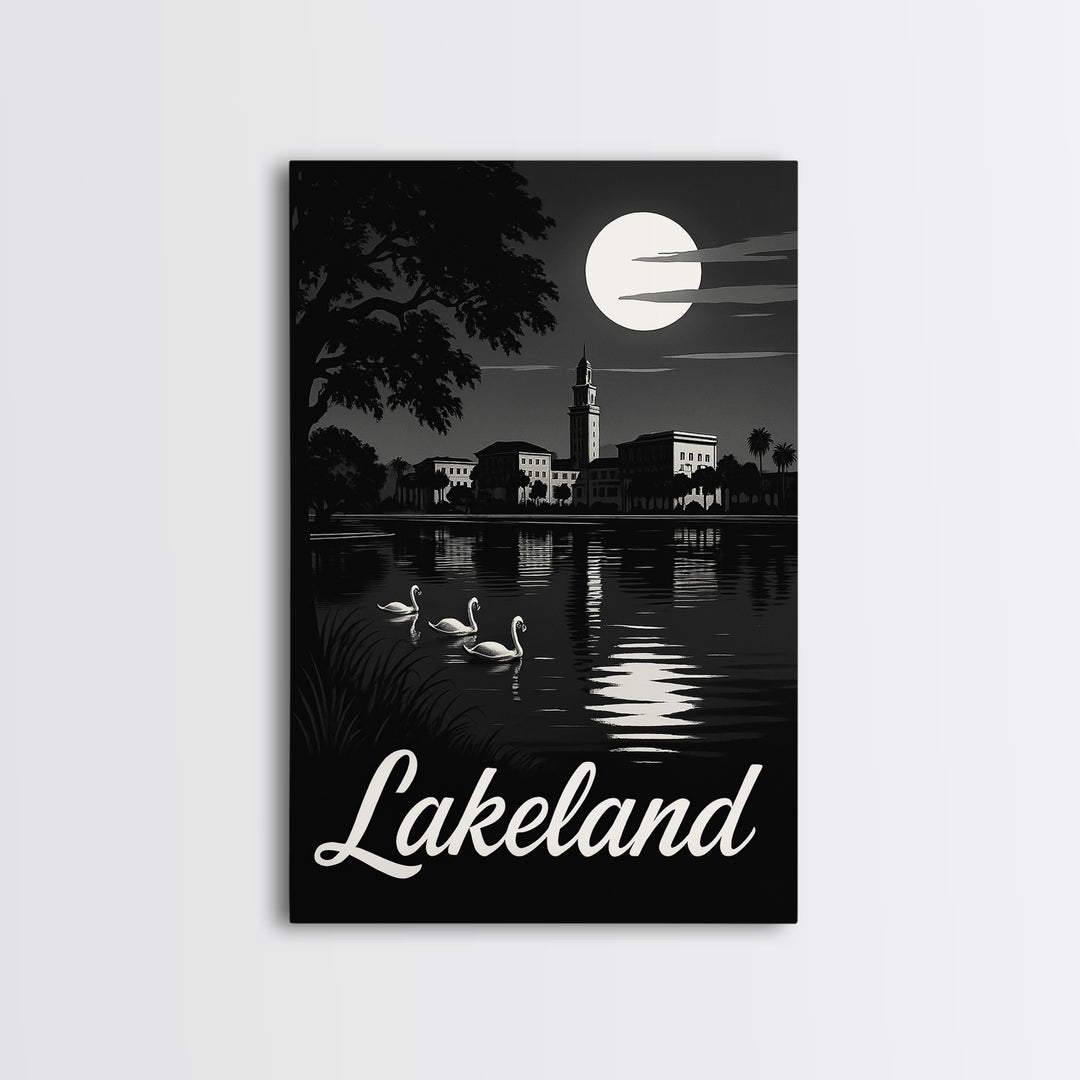 Lakeland Travel Poster, Canvas Print, Night Street Poster Art, Lakeland City Art, Travel Art Print, City Travel Prints, City Illustration