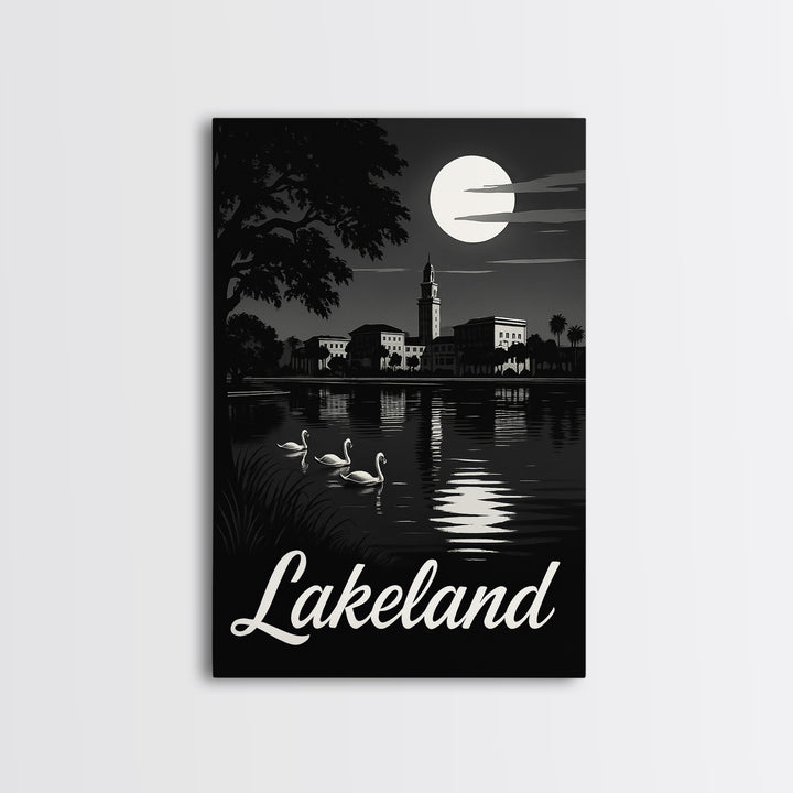 Lakeland Travel Poster, Canvas Print, Night Street Poster Art, Lakeland City Art, Travel Art Print, City Travel Prints, City Illustration