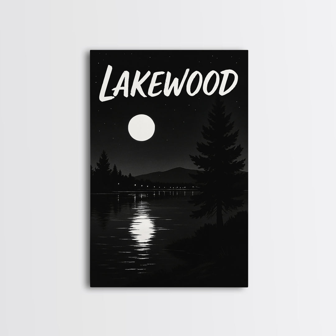 Lakewood Travel Poster, Canvas Print, Night Street Poster Art, Lakewood Wall Art, Living Room Wall Art, City Illustration, Landscape Art
