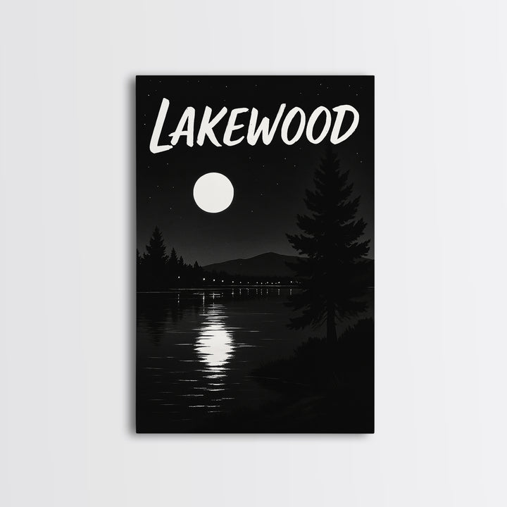 Lakewood Travel Poster, Canvas Print, Night Street Poster Art, Lakewood Wall Art, Living Room Wall Art, City Illustration, Landscape Art