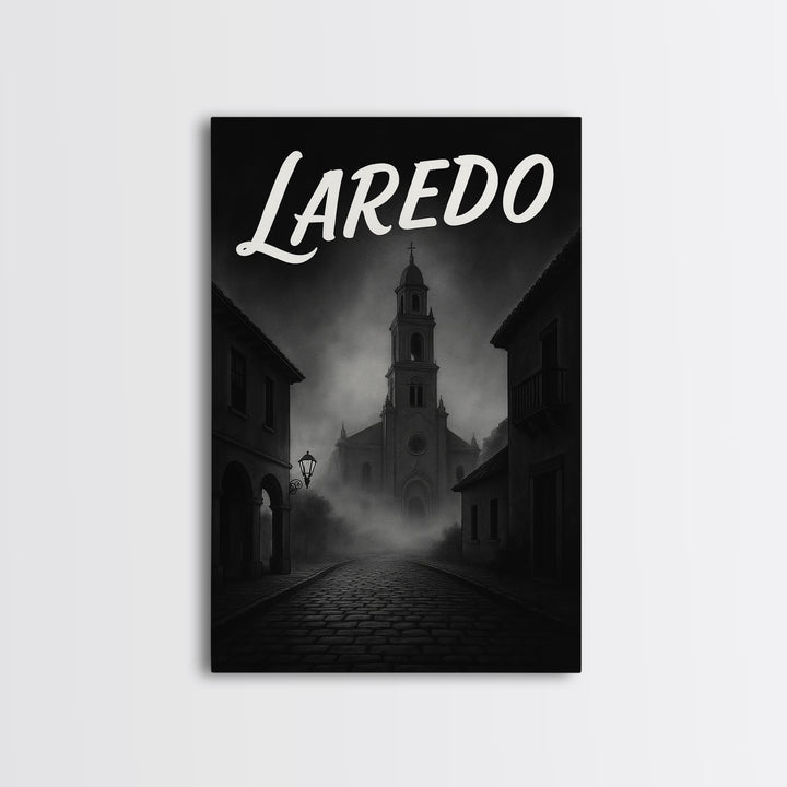 Laredo Texas Travel Poster, Framed Canvas Print, Night Street Poster Art, Laredo City Art, Modern Wall Decor, Fine Art Print, City Art Print
