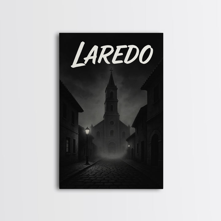 Laredo Travel Poster, Framed Canvas Print, Black And White Travel Art, Laredo Art Print, Retro Travel Print, Home Office Decor