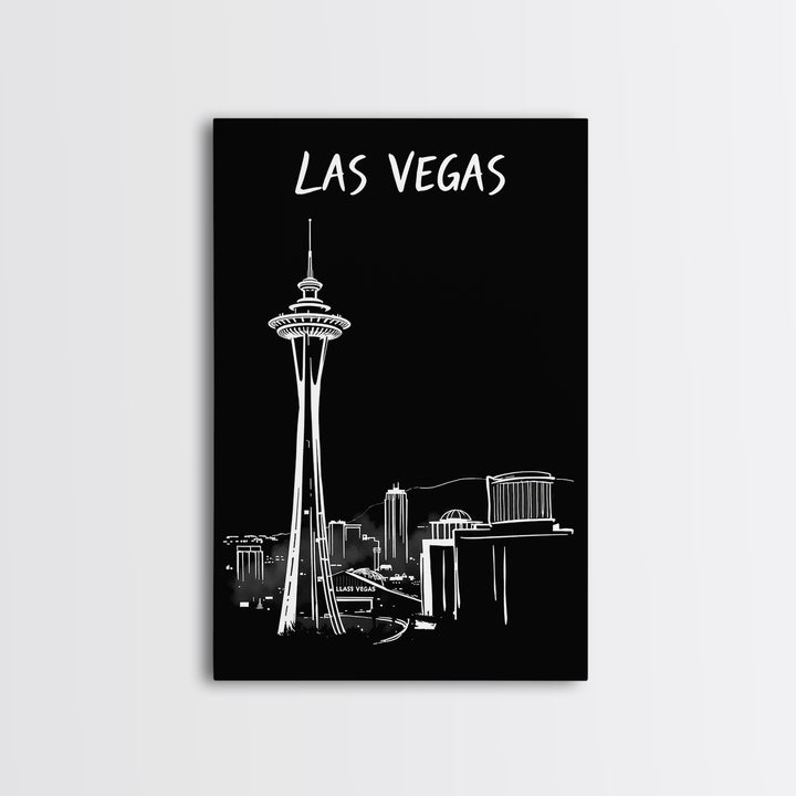 Las Vegas Travel Poster, Framed Canvas Print, Dark Moody City Wall Art, Las Vegas Wall Art, Mid Century Wall Art, Retro Travel Print