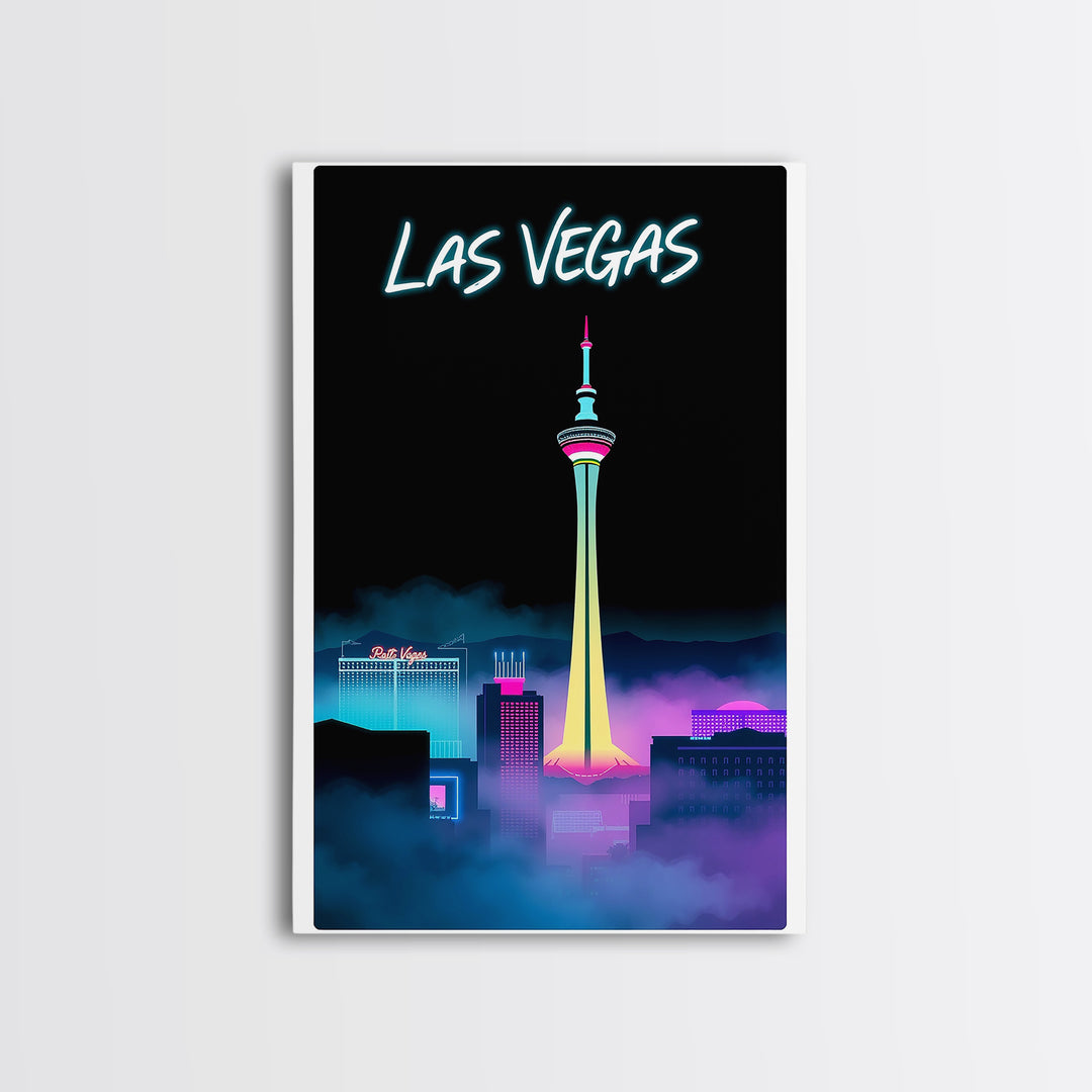 Las Vegas Travel Poster, Framed Canvas Print, Black And White Travel Art, Las Vegas Art Print, Eclectic Wall Decor, Travel Poster Art