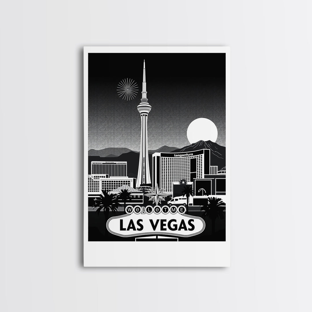 Las Vegas Travel Poster, Framed Canvas Print, Night Street Poster Art, Las Vegas Wall Art, Vintage Travel Art, Fine Art Print, Wall Art