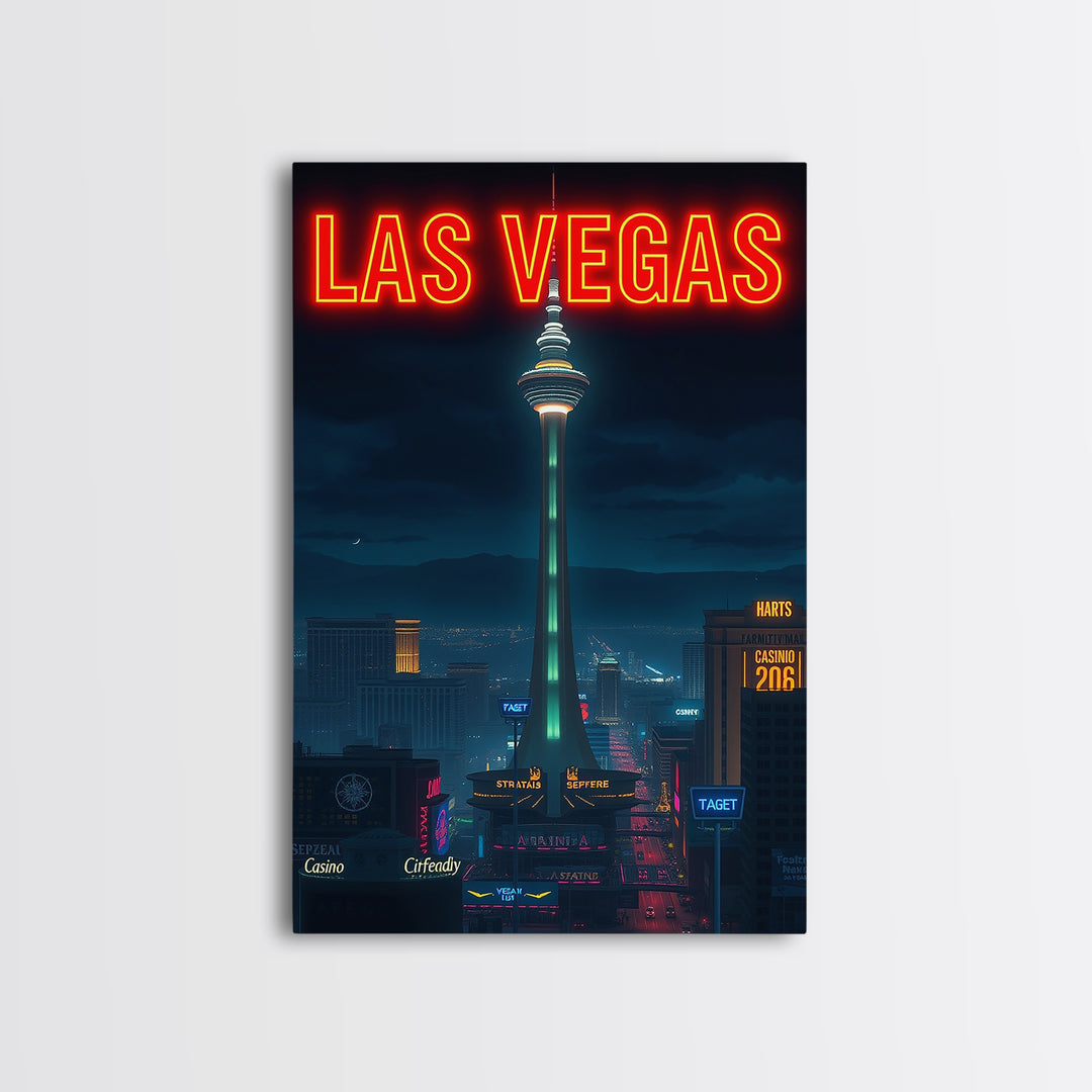 Las Vegas Travel Poster, Framed Canvas Print, Black And White Travel Art, Las Vegas Poster Print, Gift For Travelers, Travel Wall Art