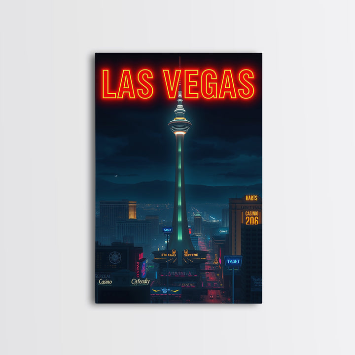 Las Vegas Travel Poster, Framed Canvas Print, Black And White Travel Art, Las Vegas Poster Print, Gift For Travelers, Travel Wall Art