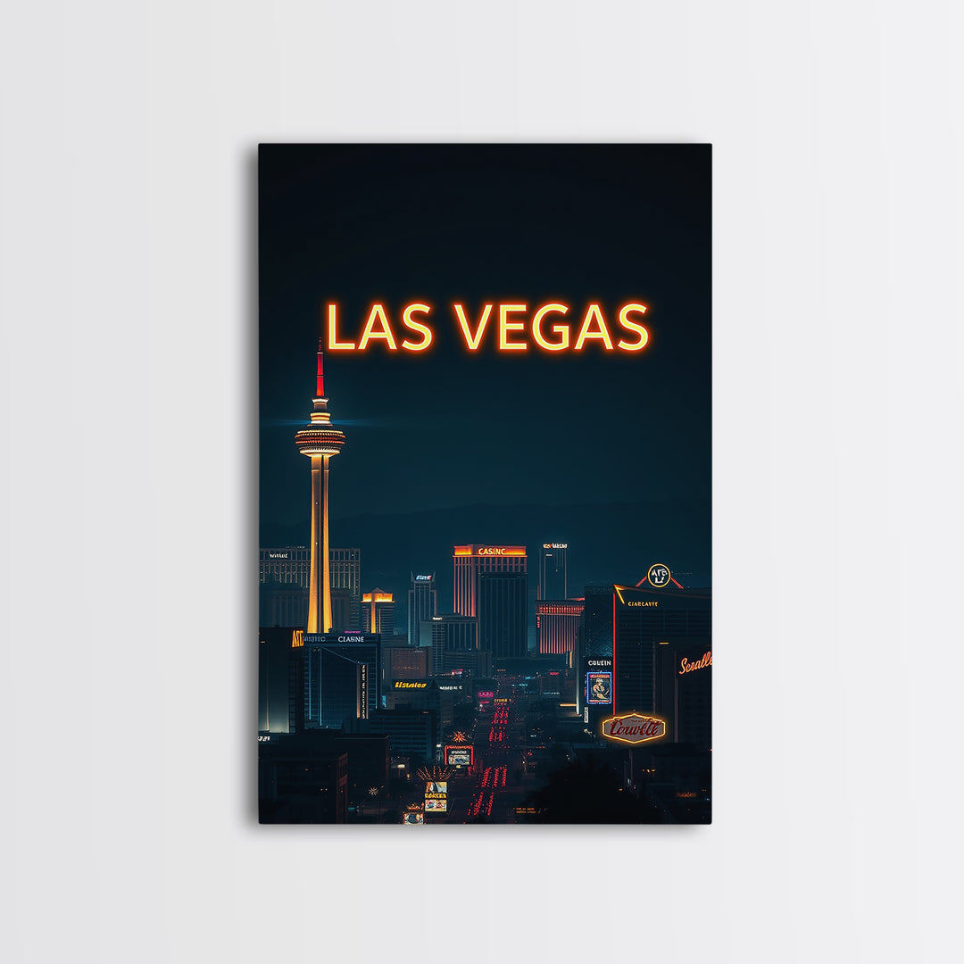 Las Vegas Travel Poster, Framed Canvas Print, Dark Moody City Wall Art, Las Vegas Art Print, City Travel Prints, Travel Art Print