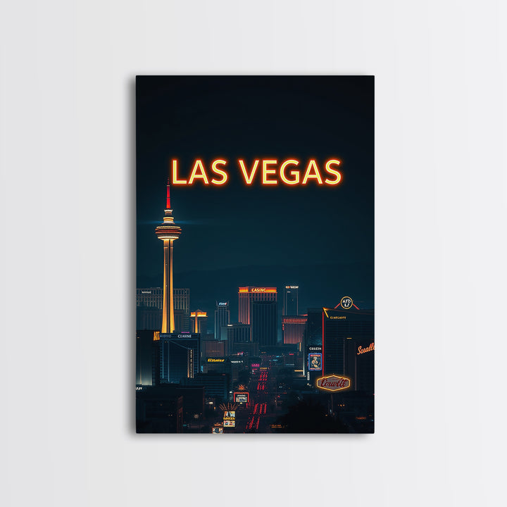 Las Vegas Travel Poster, Framed Canvas Print, Dark Moody City Wall Art, Las Vegas Art Print, City Travel Prints, Travel Art Print