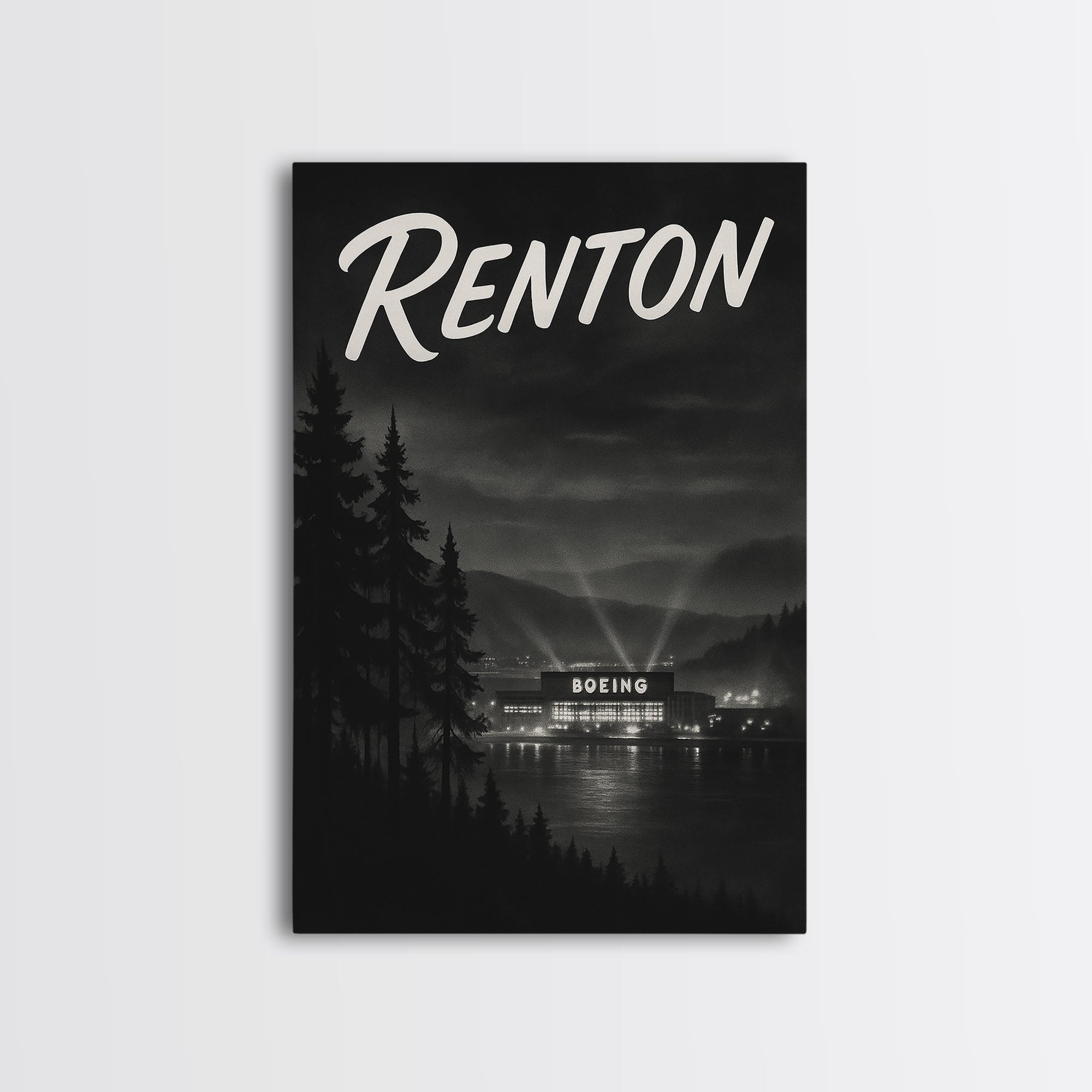 Renton Washington Travel Poster, Canvas Print, Vintage Noir Poster Art ...