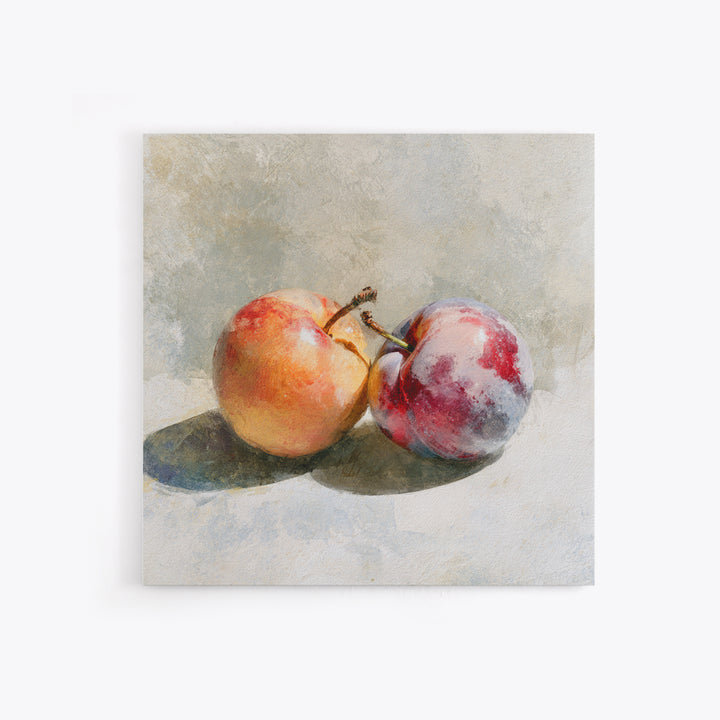 Peach and Plum Still Life Canvas Print, Dining Room Art, Large Wall Art, Dining Room Decor, Dining, Watercolor Painting, DRA-1x1-20
